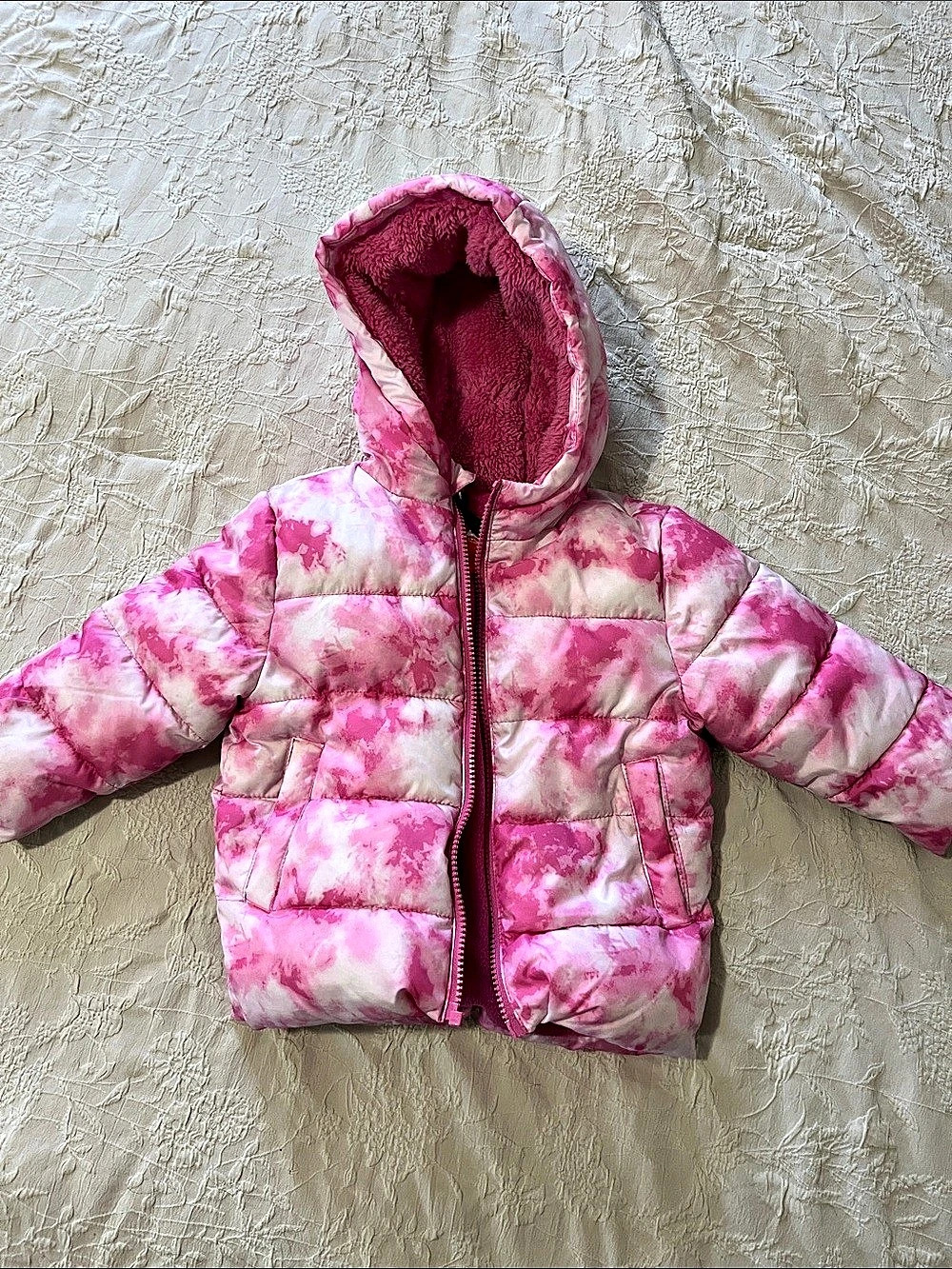 Ozark Trail Toddler Heavyweight Puffer Jacket Pink Tie-Dye 2T